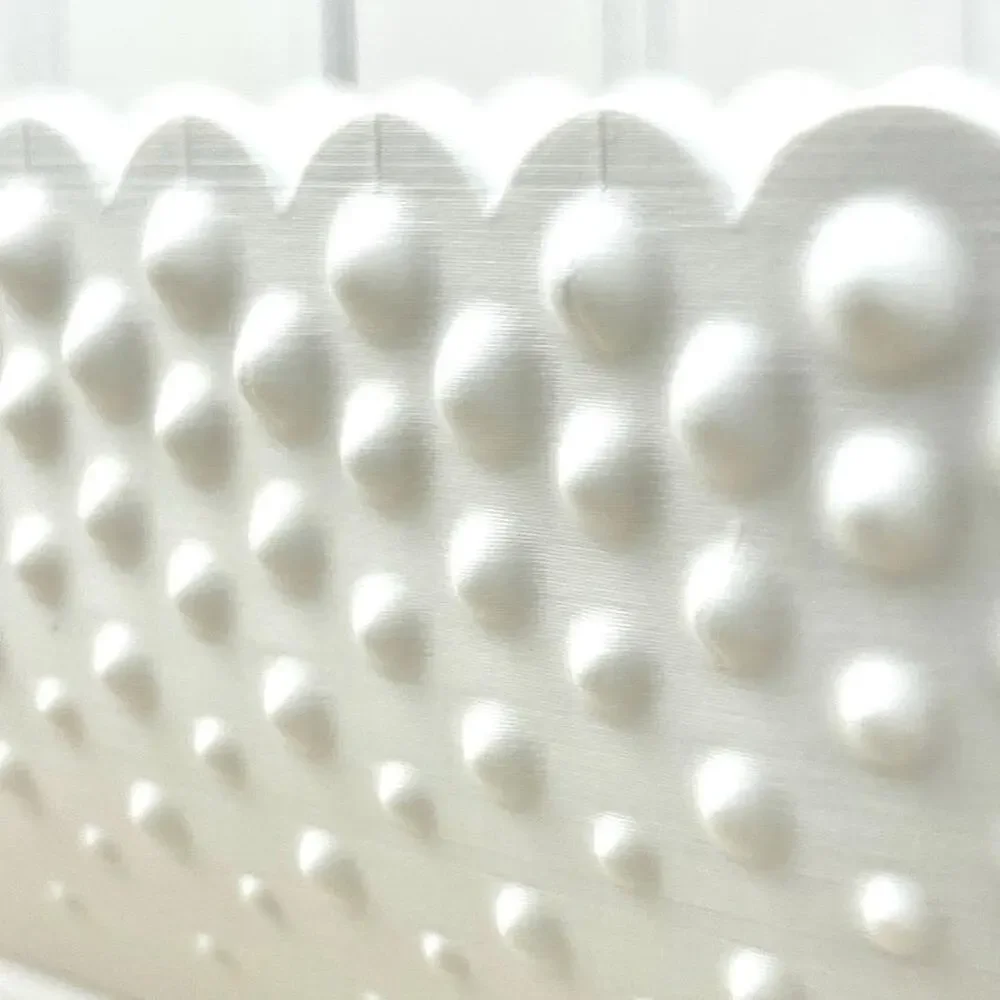 White Hobnail Bowl, Oblong Bowl, Decorative Bowl with Scalloped Edge
